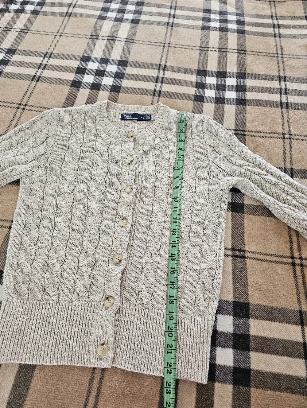 Polo by Ralph Lauren Cream Cable-Knit Button Cardigan Sweater - Picture 6 of 8